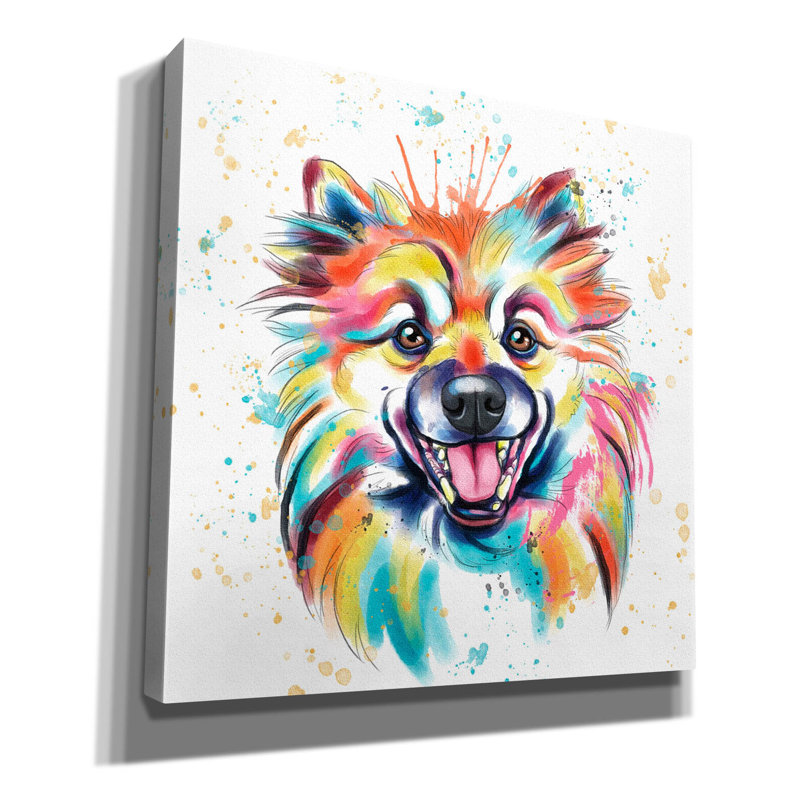 «Colorful Watercolor Pomeranian» par Furbaby Affiliates, art mural sur toile, H 26 po x l 26 po x P 1,5 po