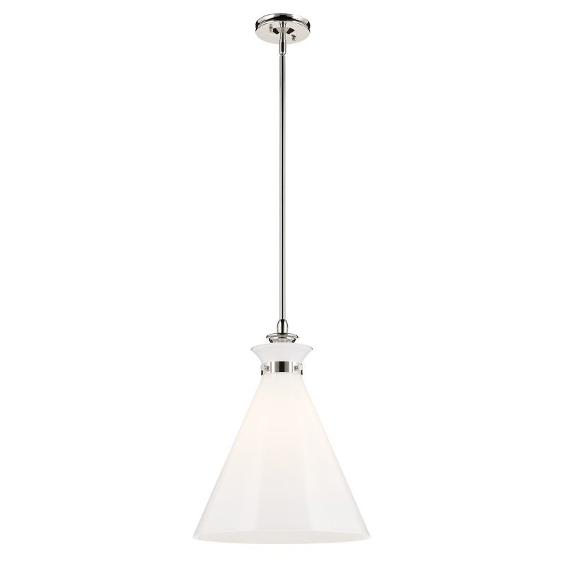Luminaire suspendu traditionnel 1 lumière avec verre, Nickel poli, Opale antique, H 19,75 po x l 16 po