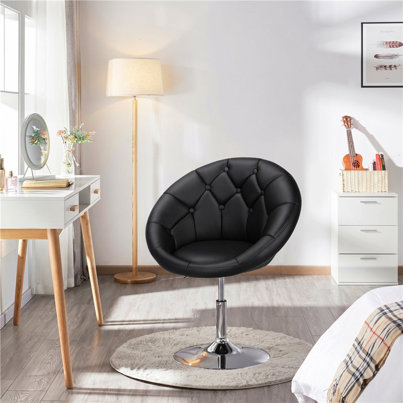 Fauteuil demi-tonneau pivotant capitonné Mavin, Similicuir noir