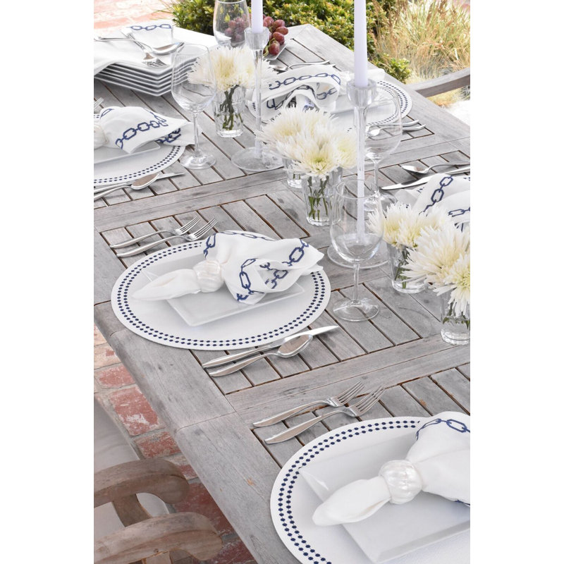 Pearls Vinyl Round Placemats, White/Bluebell