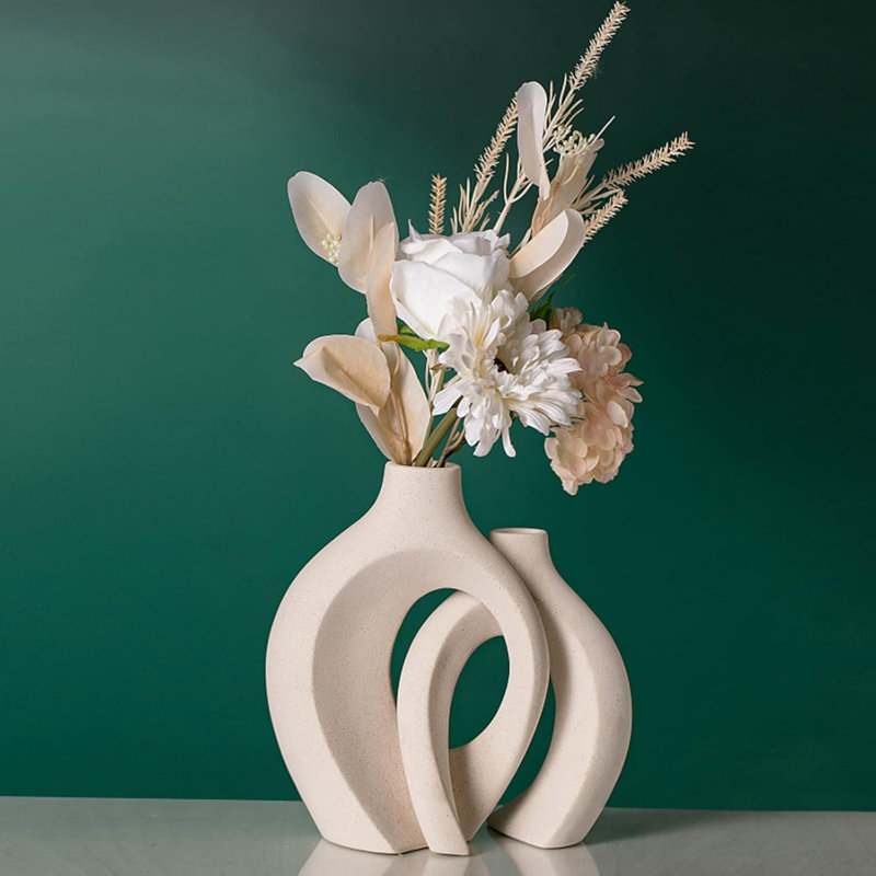Set Of 2 Off-white Donut Vases