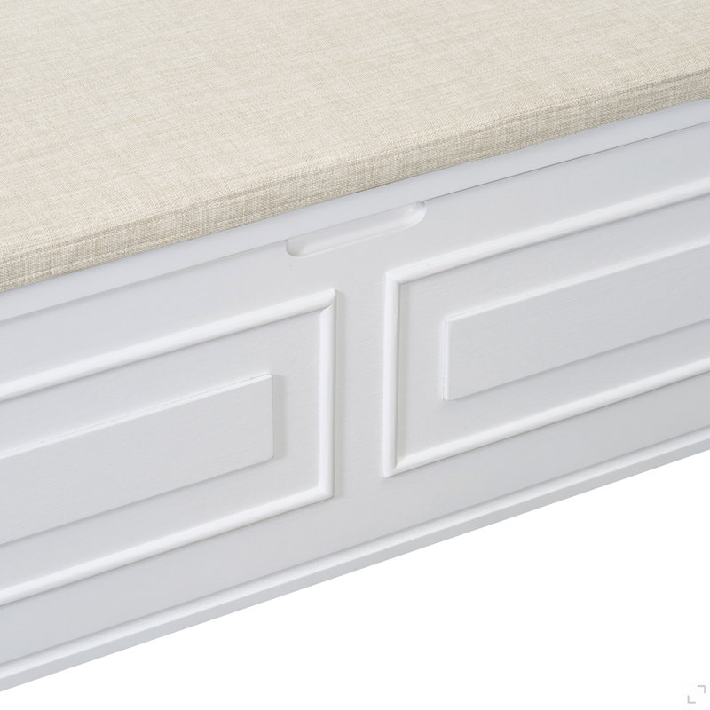 Rustic Style Solid Wood Entryway Multifunctional Storage Bench With Safety Hinge, White