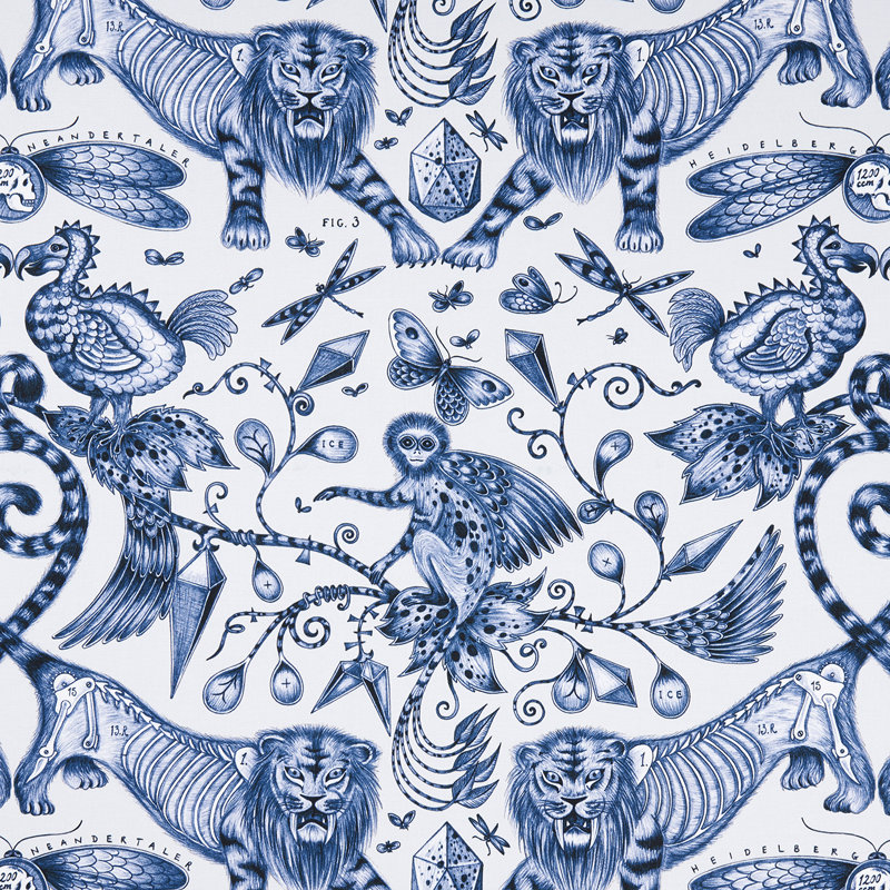 Clarke and Clarke Extinct Fabric, Blue