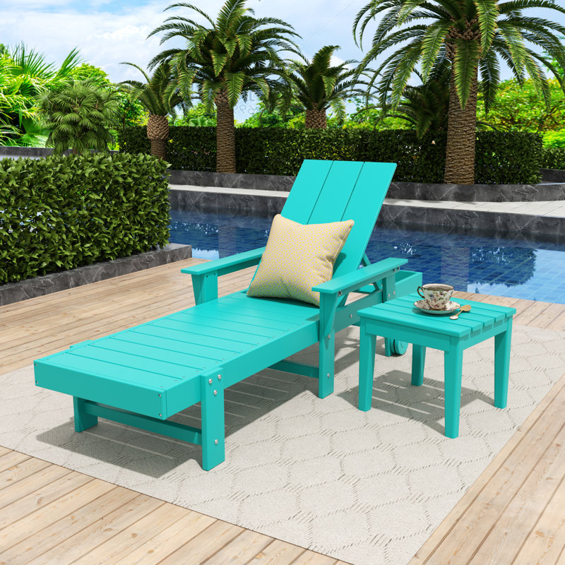 Joubert Outdoor Chaise Lounge Set with Table, Turquoise