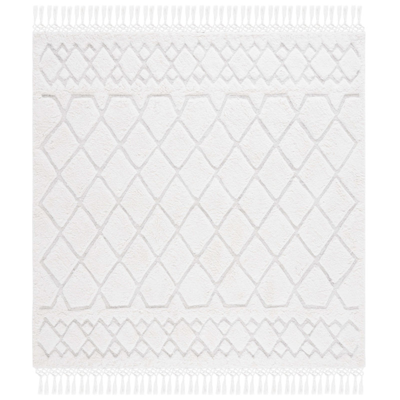 Tapis ivoire touffeté à la main Powell, Carré 7 pi