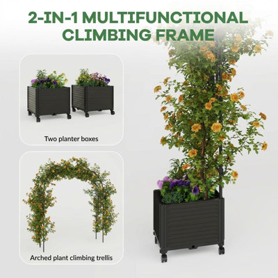86.61 inch Sturdy Metal Garden Arch Trellis with Raised Planter Box Tall Outdoor Arbor for Climbing Plants and Yard Decor Flower & Vine Support Frame