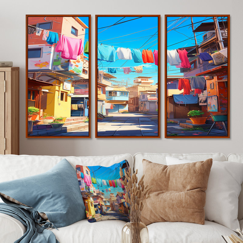 Verdell - ensemble d'art mural «City Buildings», Cadre flottant brun, H 28 po x l 36 po x P 1 po