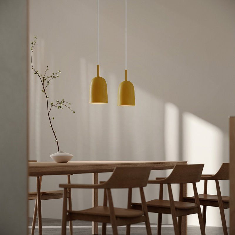Vessel Pendant Light, 18" H x 14.5" W x 9" D, Mustard, White