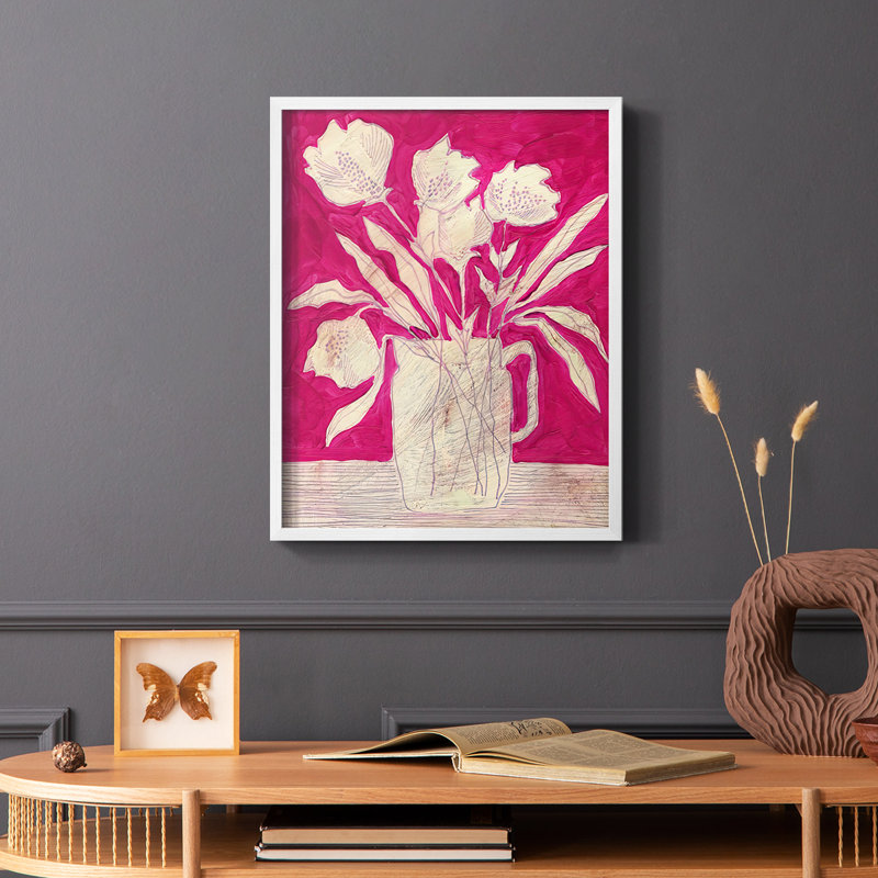 Fuchsia Arrangement II, reproduction encadrée - bois massif, H 28 po x l 22 po, Blanc