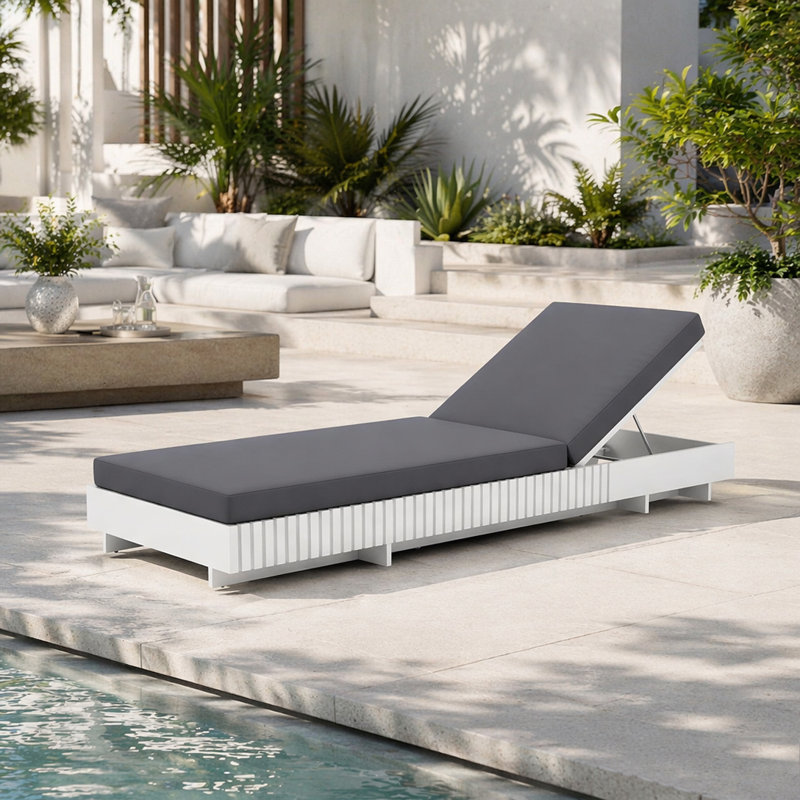 Méridienne en bois massif, White+Dark Grey Cushion