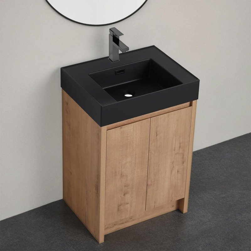 Meuble-lavabo simple 23,64 po avec plateau en résine Daiona, Noir