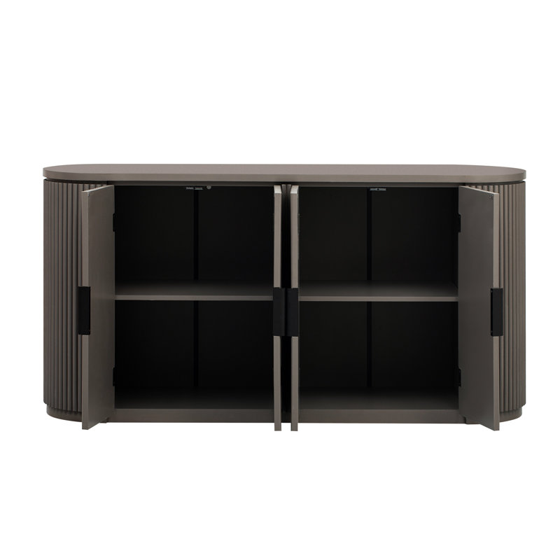 Armoire Ustyle à rayures verticales, poignées en métal, tablettes réglables pour bureau, vestibule, espace de rangement polyvalent, armoire brune avec solution polyvalente