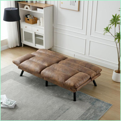 Modern 2-Seater Velvet Sleeper Sofa | Black | Velvet | Cushion Back | Living Room Bedroom Small Space