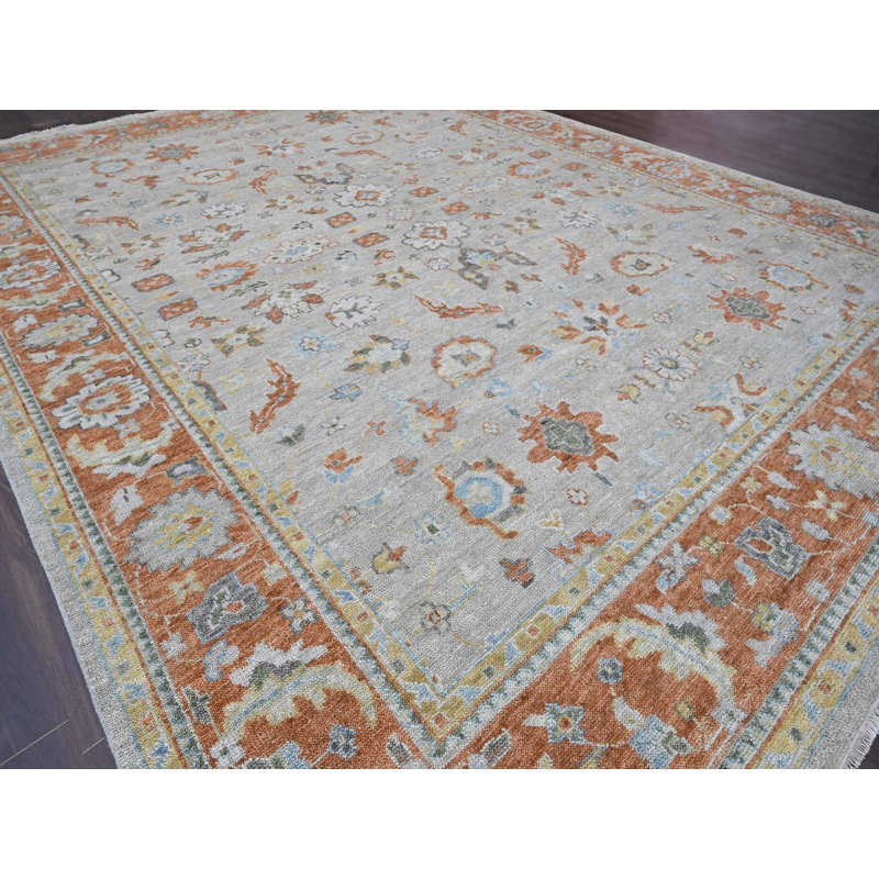 Tapis oriental rectangulaire gris en laine noué à la main 14 pi 0 po x 18 pi 1 po - MOA10284130