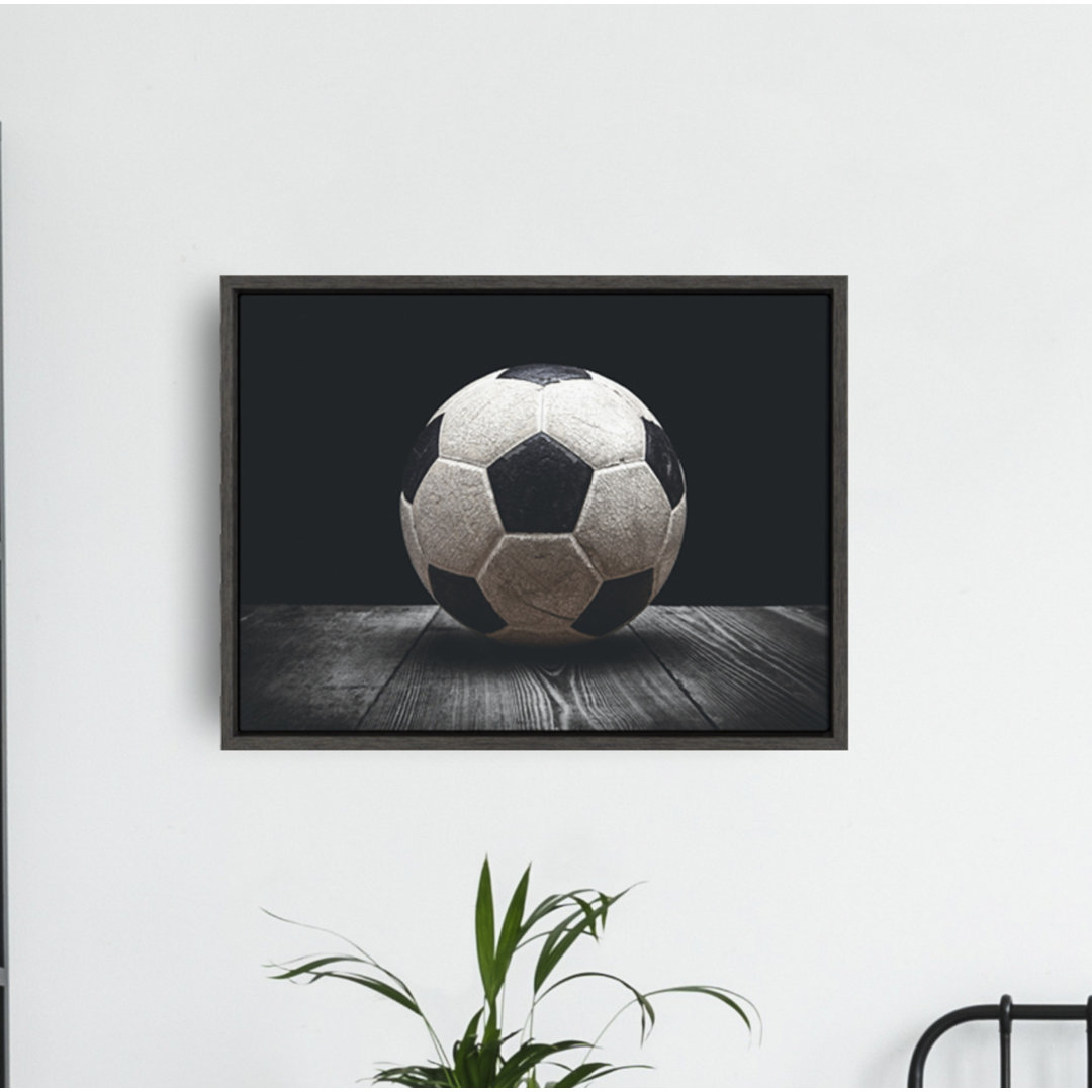Vintage Soccer Ball on Black by Saint and Sailor Studios Framed Canvas Wall Art Print Harriet Bee