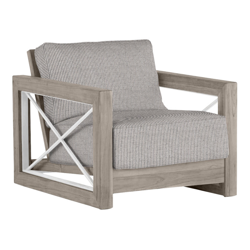 Malta Teak Outdoor Lounge Chair, Oyster Teak/Brushed Stainless, Perigold Replay Char, No welt + Dream fill