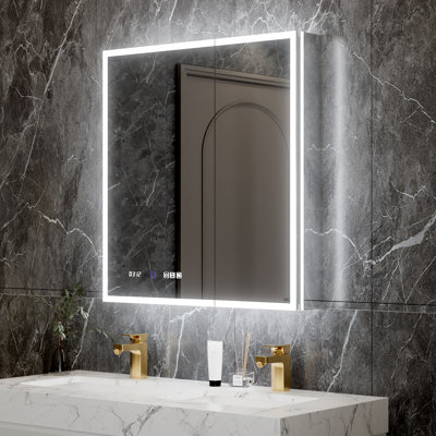 Twels 32"H LED Lighted Backlit Mirror Bathroom Medicine Cabinet with Magnifier Recessed Or Surface Mounted BLUM Hinges Front And Back Light
