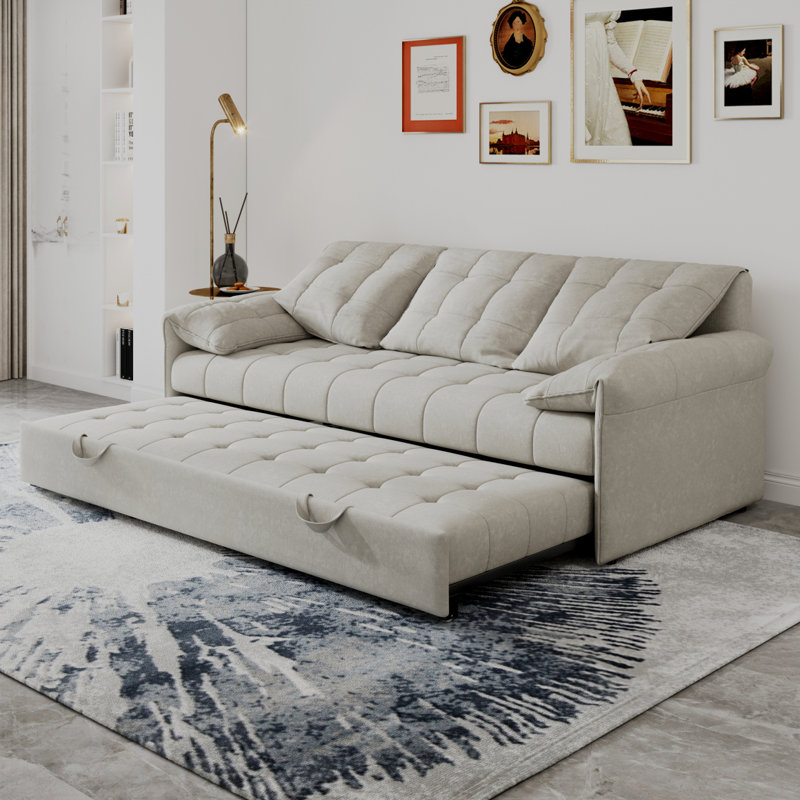 91 Canapé convertible 91 po avec canapé-lit, canapé-lit, appartement, tissu chenille, Beige