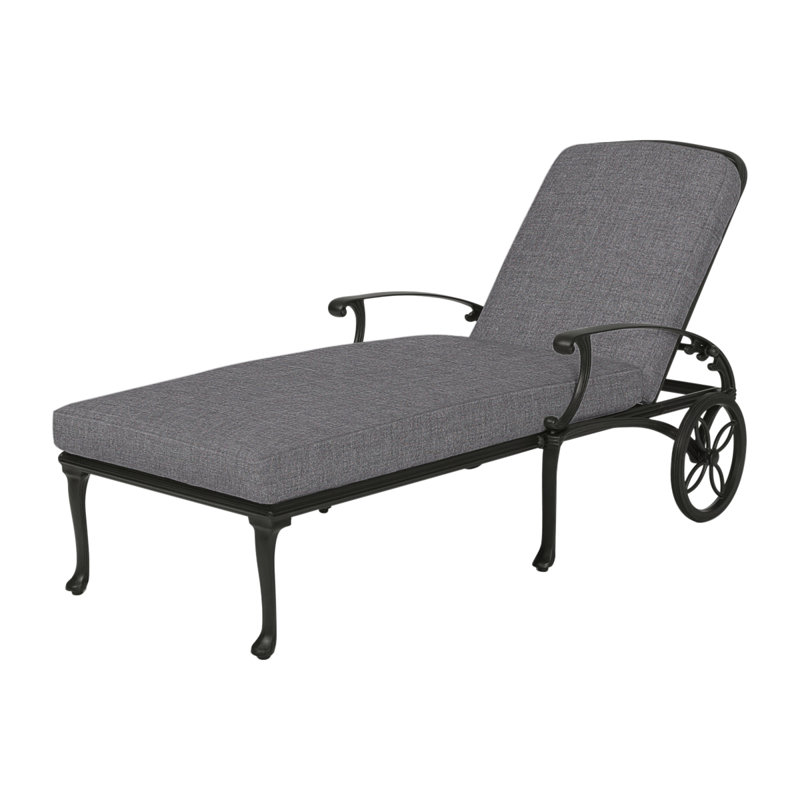 Michigan Outdoor Chaise Lounge, Cast Slate Sunbrella® Plainweave, Black