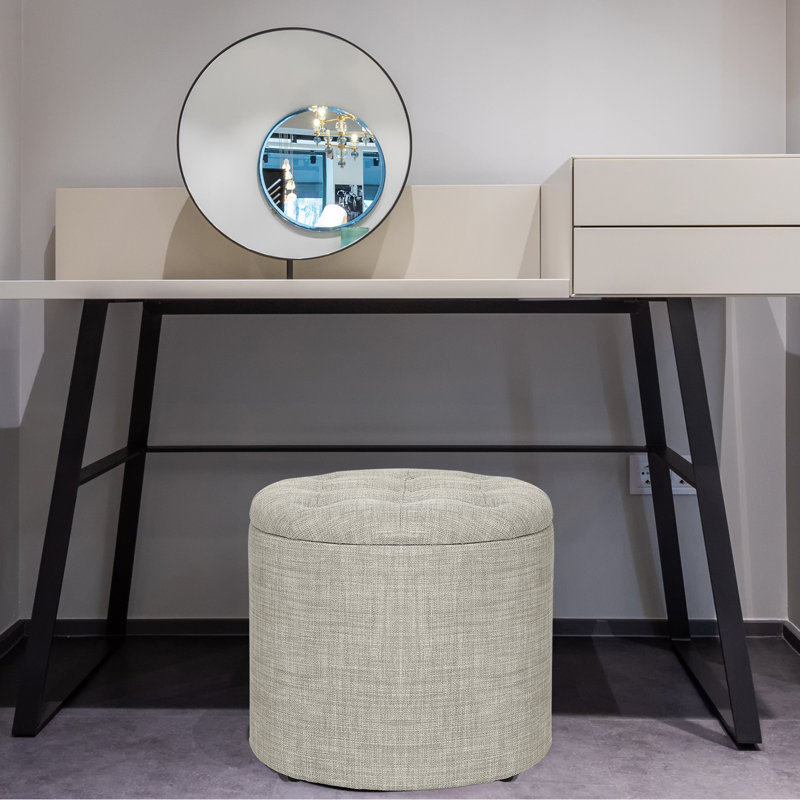 Repose-pieds rond avec rangement 14,6 po, Lin gris clair