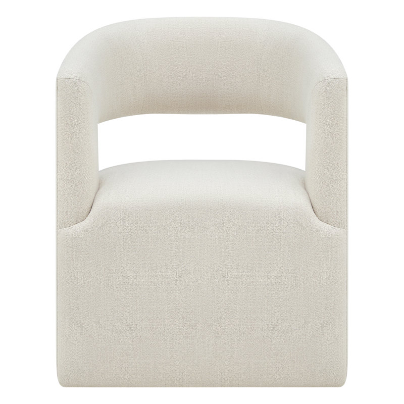  Chaise de salle à manger rembourrée en polyester avec roulettes Bralan, Blanc cassé / blanc