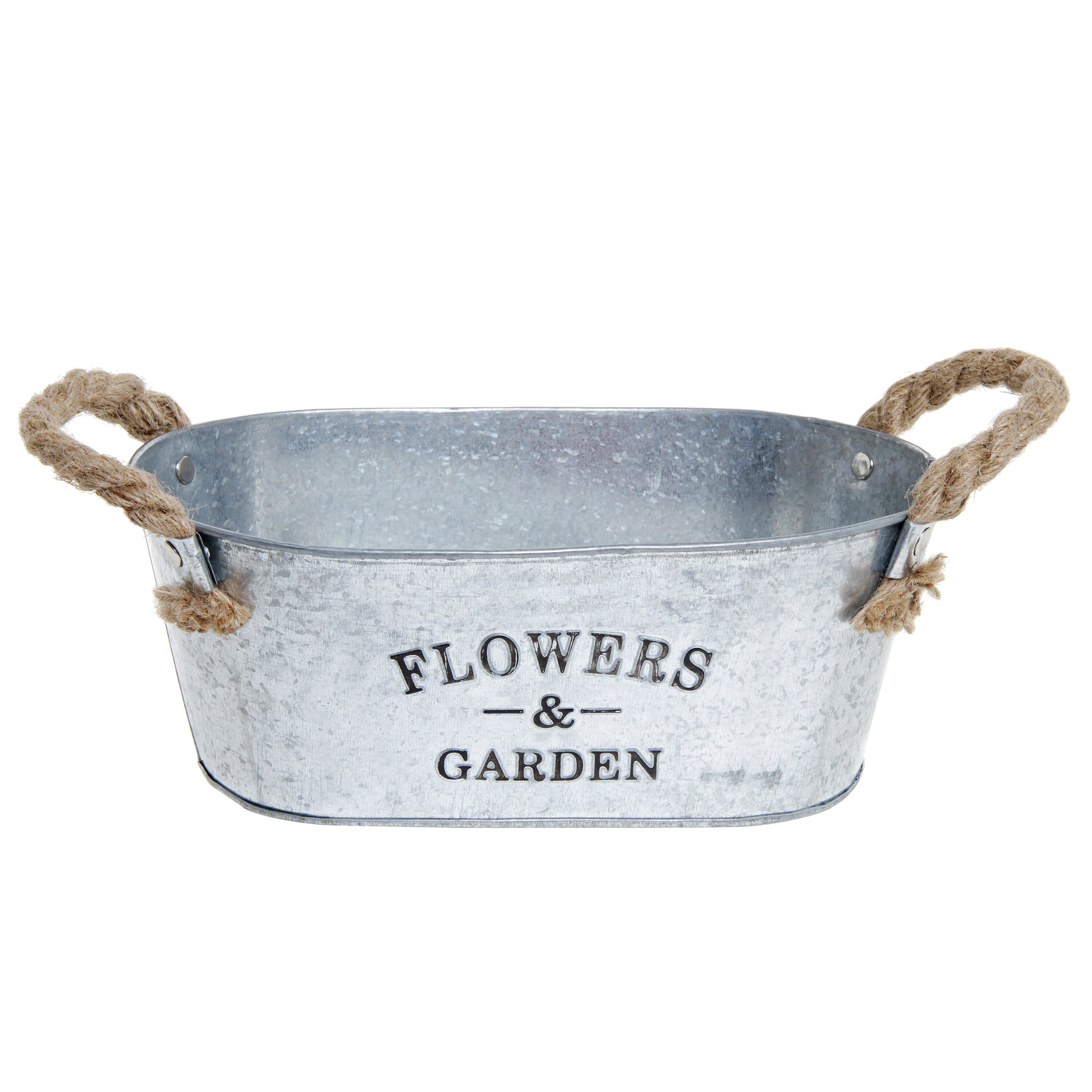 Sego Decorative Round Metal Buckets with Handles and Flower Market Text