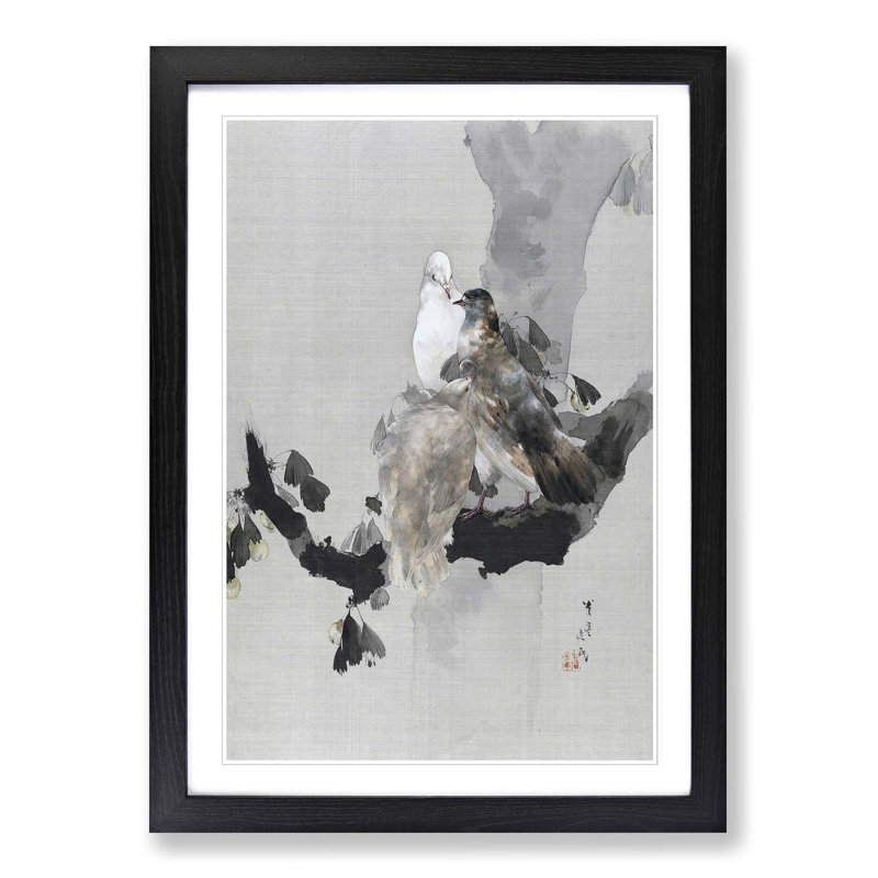 Pigeons in a Tree by Watanabe Seitei - Framed Print, Black Framed, 65cm H x 48cm W x 2cm D