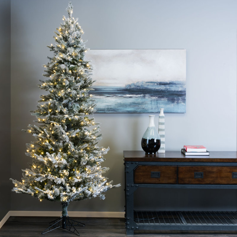 Kiana Flocked Pine Artificial Christmas Tree with LED Lights with Stand, 6.5' H