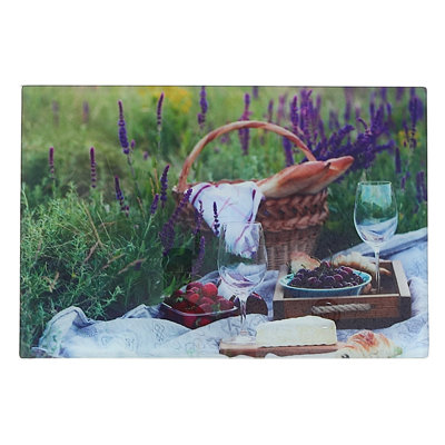 IH Casa Decor Printed Glass Cutting Board Picnic At Lavender Field - Set Of 2