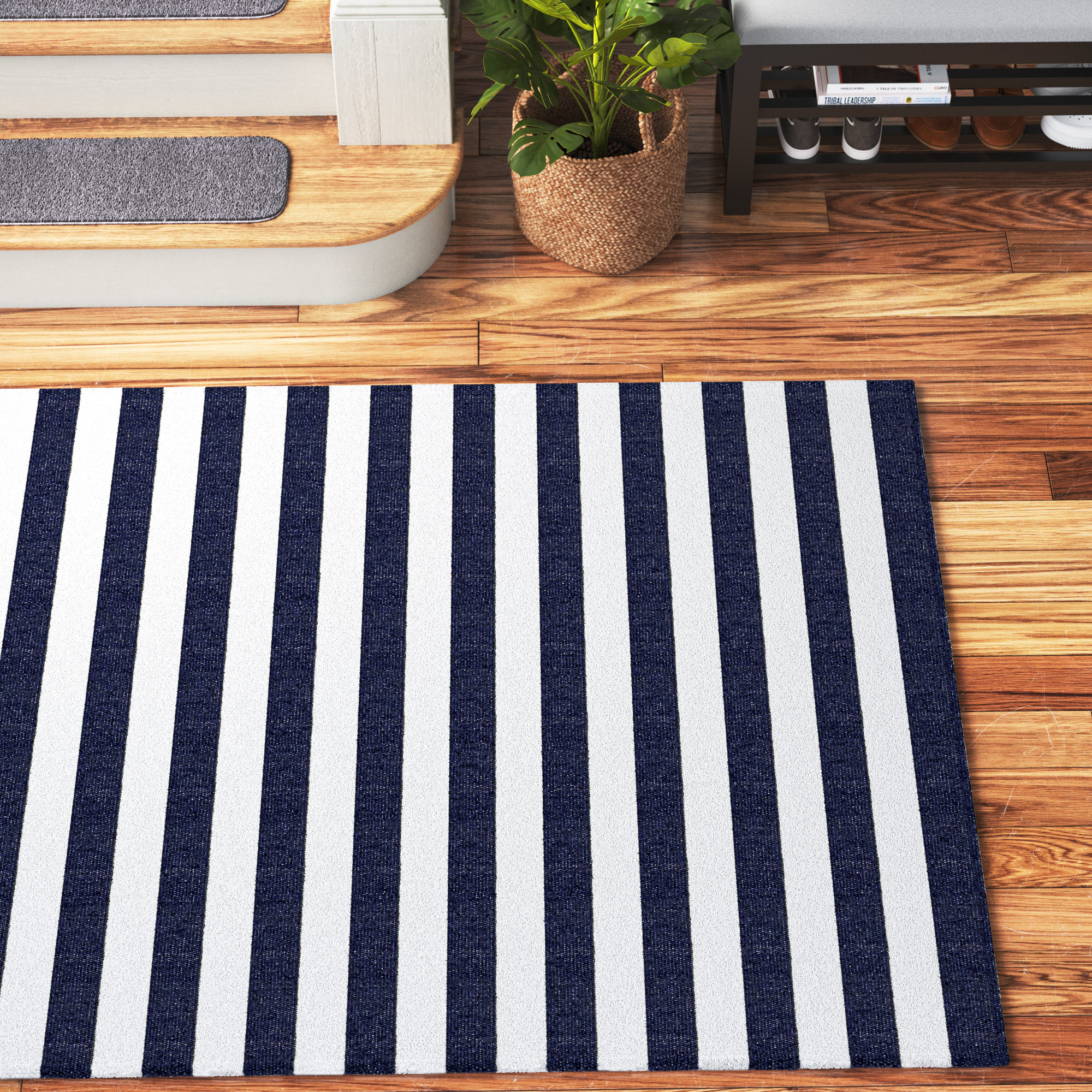 Breakwater Bay Mcrae Navy Blue Striped Indoor/Outdoor Area Rug ...