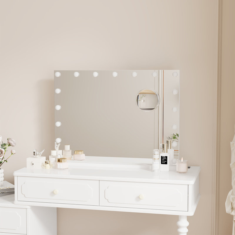 Miroir de maquillage éclairé pour meuble-lavabo de table, éclairage à DEL à intensité variable 3 couleurs, commande à écran tactile, rotatif à 360 °, base antidérapante pour chambre à coucher et coiffeuse
