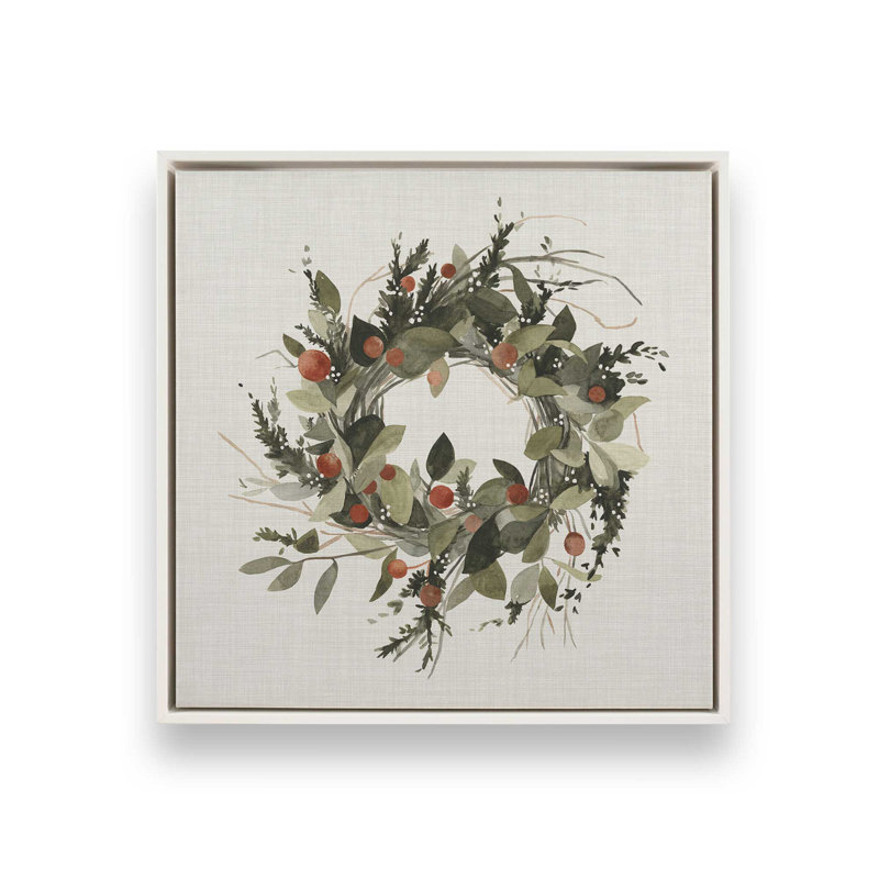 Impression sur toile « Couronne de Noël aux baies II » (40,6 cm x 40,6 cm) dans un cadre blanc, Cadre blanc