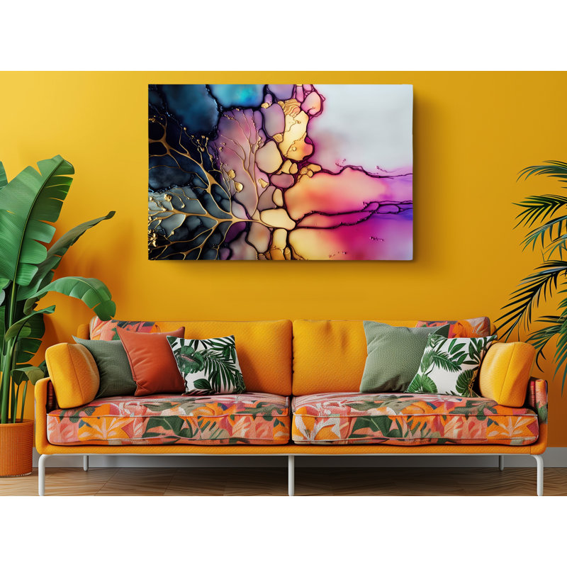 Abstrait coloré sur toile, H 16 po x l 24 po x P 1 po