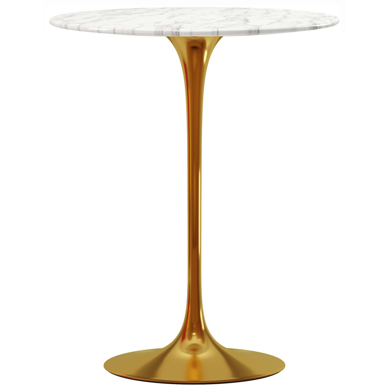 Modholic Tulip 32" Marble Bar Table, Gold Base, Gold, 43.3" W x 32" L