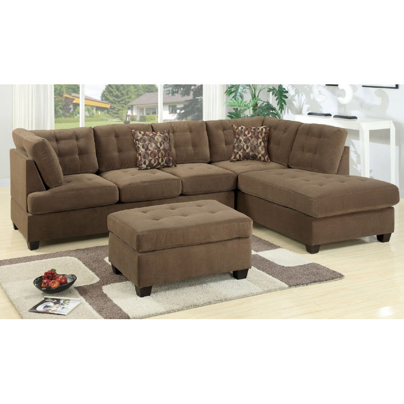Tomita Upholstered L-Shaped Sectional Right Hand Facing, Truffle Microfiber/Microsuede