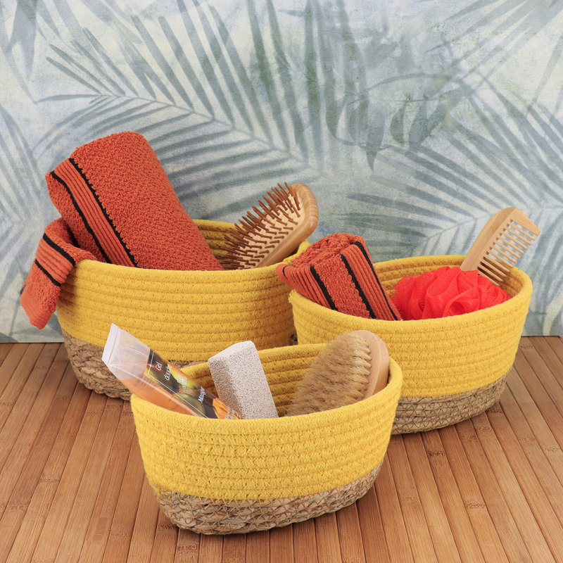 Padang 3-Piece Cotton Basket Bin, Yellow/Natural