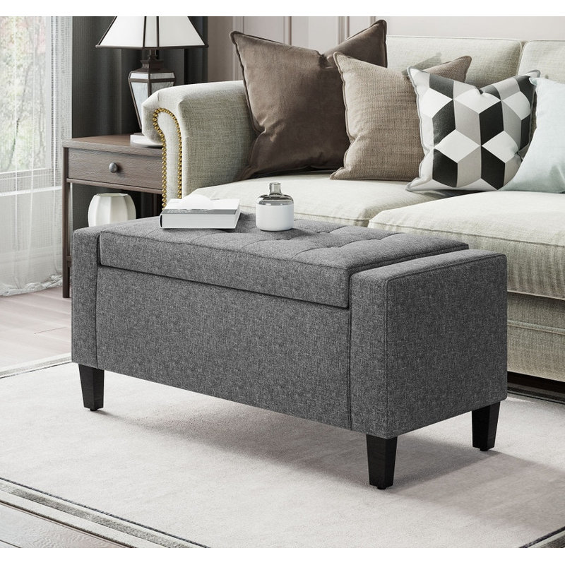 36" Linen Storage Ottoman Bench - Lift Top Design, Button Tufted for Living Room (Sturdy Frame)