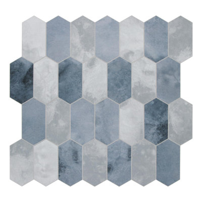 Backsplash Tile For Kitchen Peel And Stick. Blue Long Hexagon Self Adhesive Wall Tile. Stone Composite Stick On Decorative Mosaic Tile For Bathroom, Fireplace, 10 Sheets, 9 Sq Ft.