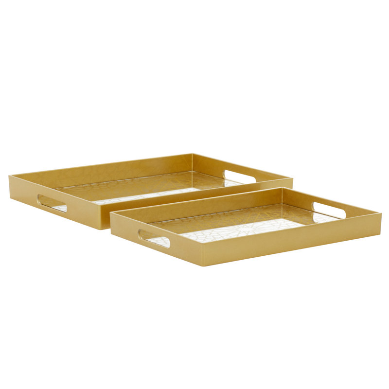 Gold Mirrored Geometric Plastic Decorative Tray Set
