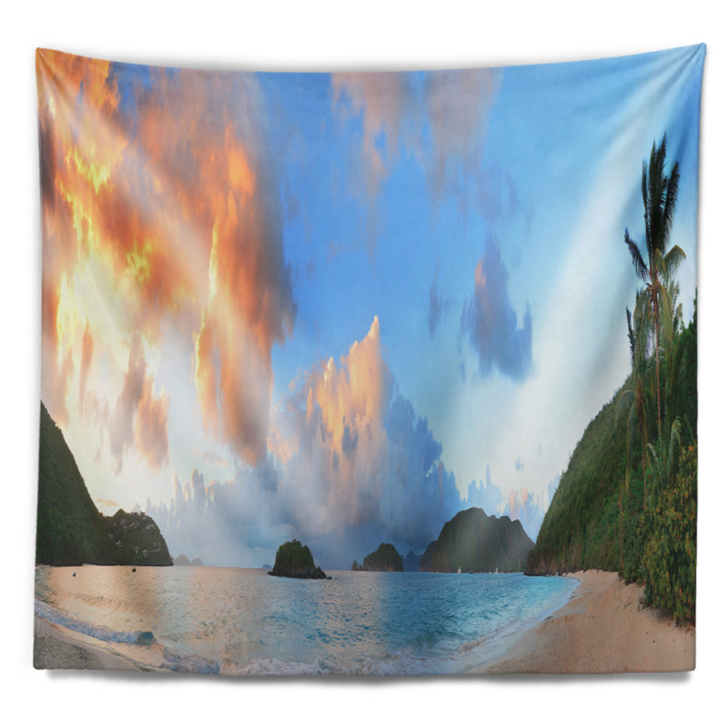 Paysage photographie plage coucher de soleil avec tapisserie de nuages, H 32 po x l 39 po
