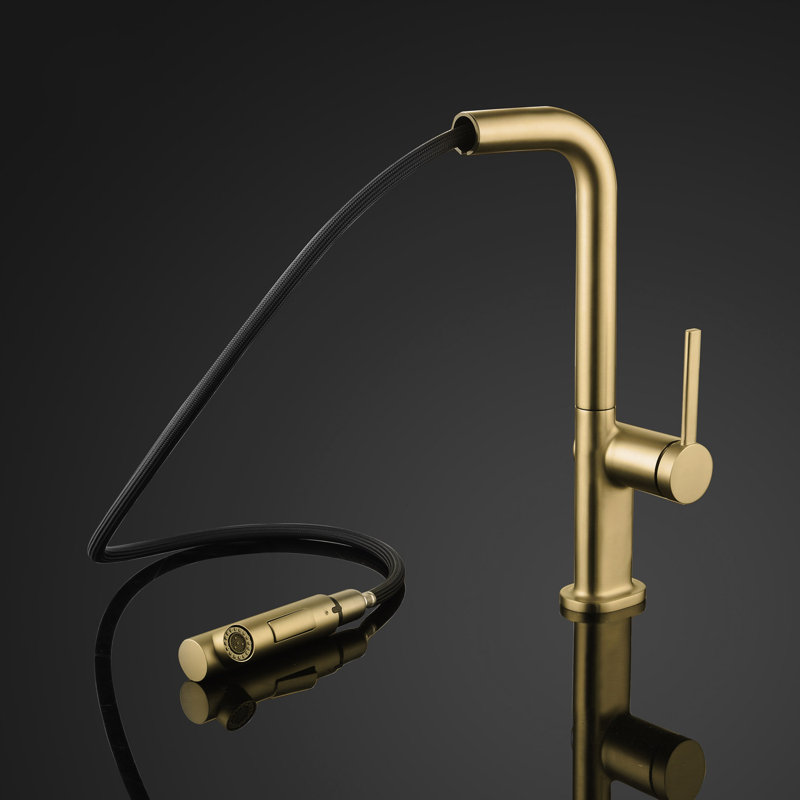 Destro Pull Out Single Handle Kitchen Faucet, Brushed Gold