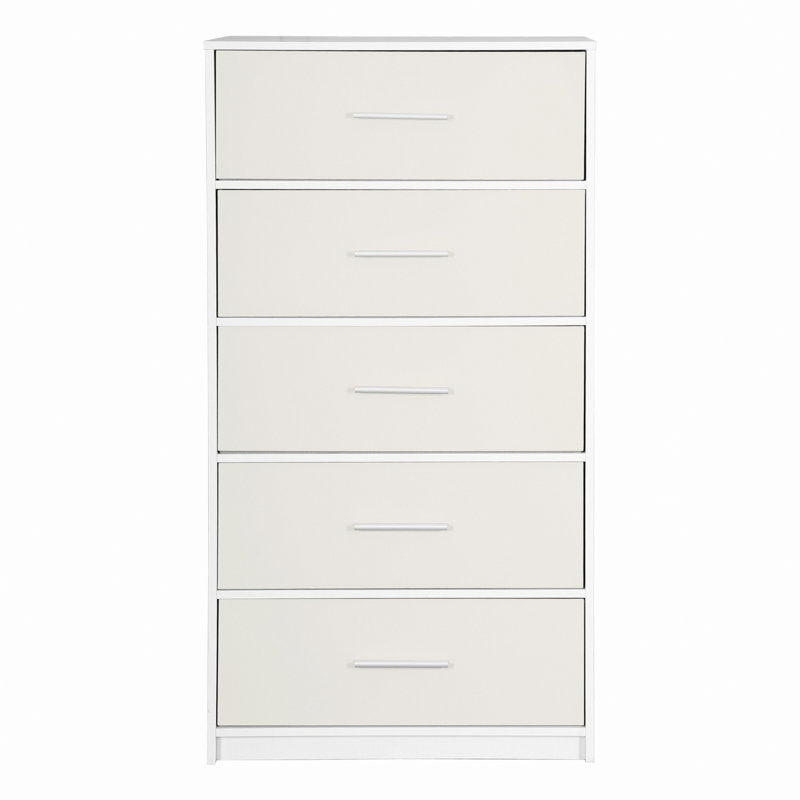 Commode 5 tiroirs avec tiroirs en tissu, Blanc