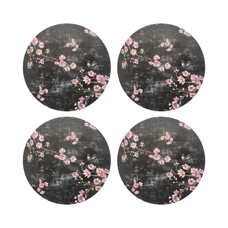 Blossom Fantasia Pebble 16" Vinyl Placemat, Black/Pink