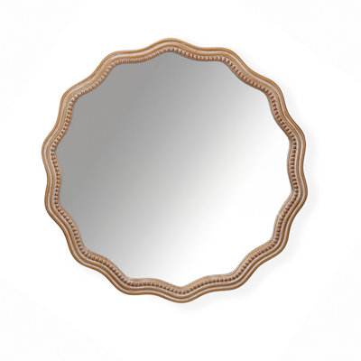 23.62" Wood Round Wavy Wall Mirror Round Wall Mirror Scalloped Mirror -Large Decorative Wood Framed Hanging Circle Mirror Modern Farmhouse Decor For B