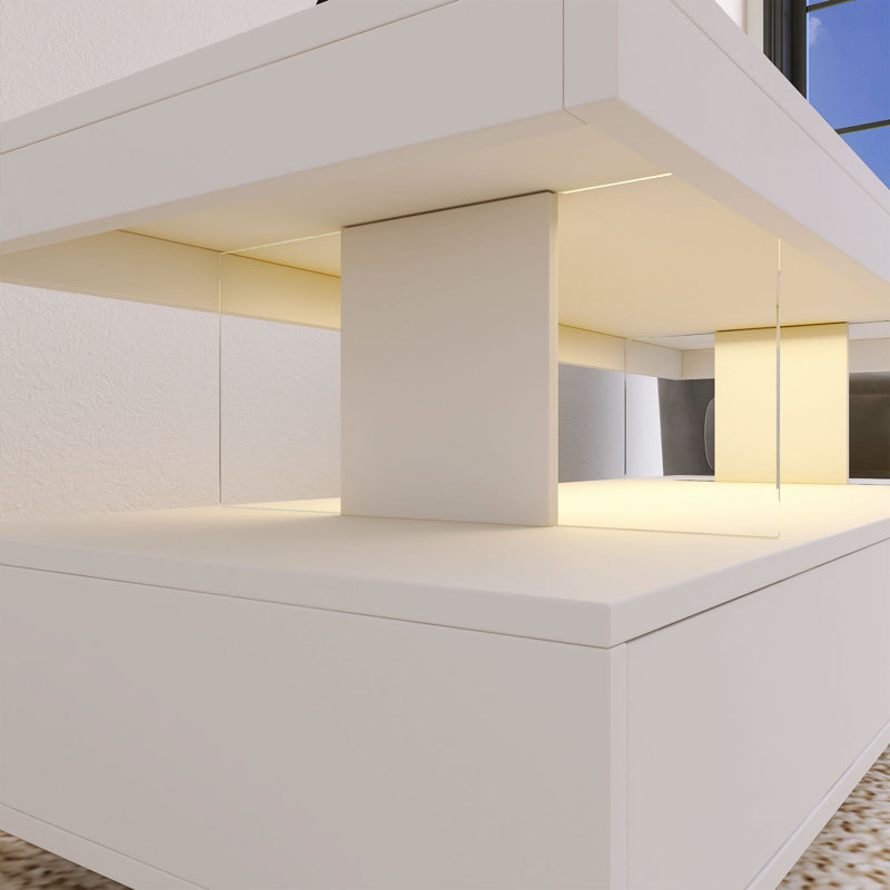 Table basse 55,31 pouces avec lumières DEL U-Can, Blanc