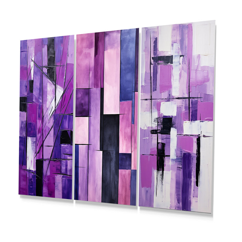 Ensemble de 3 décorations murales en métal Tachisme mauve Cubism Brush II - Tachisme, H 32 po x l 48 po