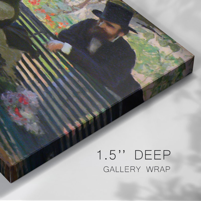 Camille Monet sur un banc de jardin - Toile tendue avec châssis, H 12 po x l 18 po