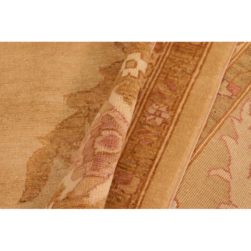 Tapis doré / brun en laine noué à la main de style oriental rectangulaire Baccio 10 pi 1 po x 14 pi