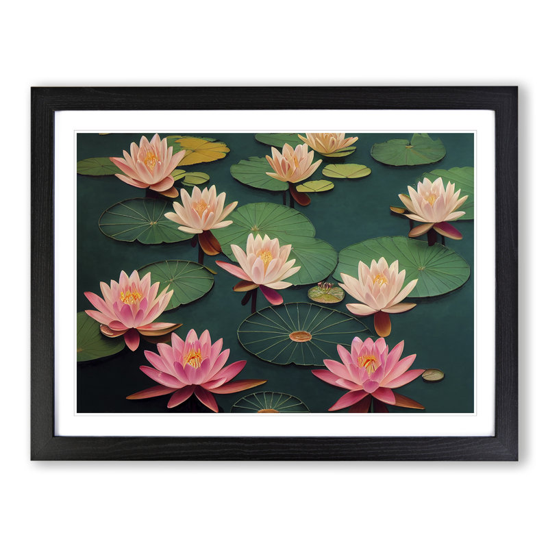 Inspirational Water Lily Pond - Single Picture Frame Print, 34cm H x 46cm W x 2cm D, Black