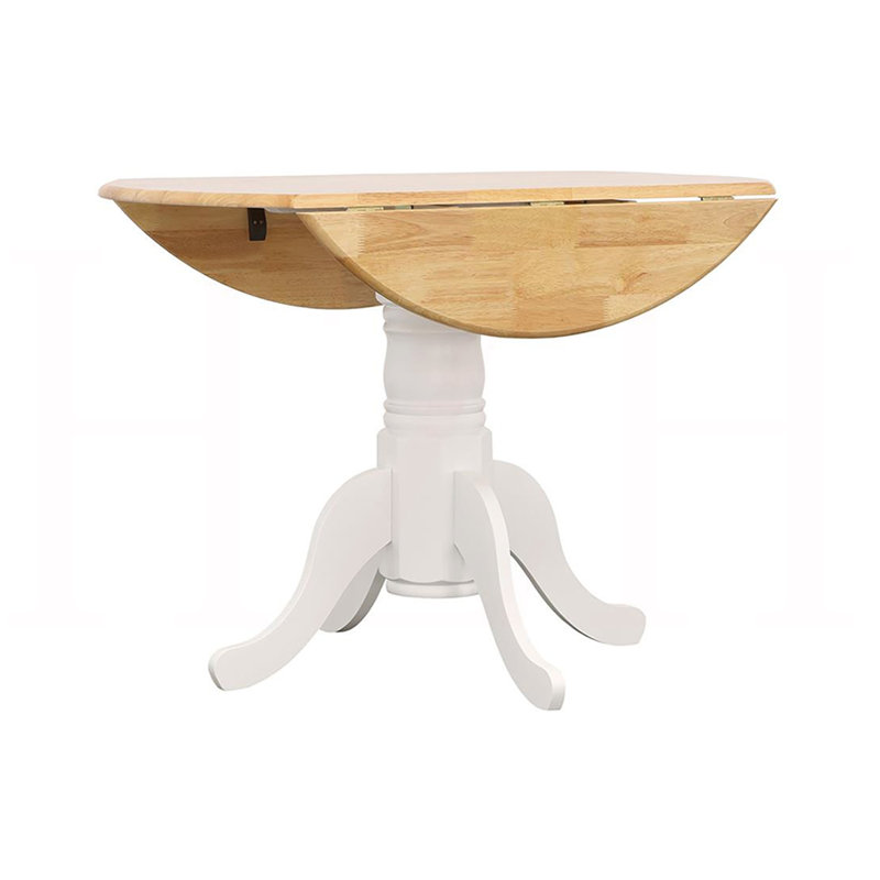 Table de salle à manger ronde à rallonge à abattants, 40 po, blanc et finition naturelle